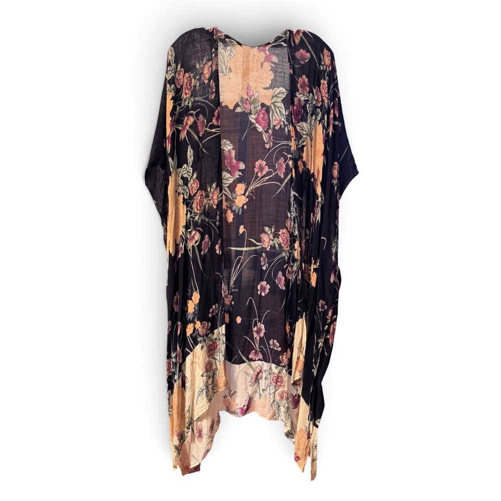Lovestitch Black Floral rayon Kimono Wrap Cardigan One Size OS